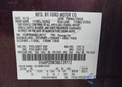 2011 Ford Taurus Se from USA, damaged, VIN 1FAHP2DW3BG139712